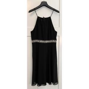 Donna Morgan Cocktail Little Black Dress SIZE 10 Petite Beaded Sleeveless